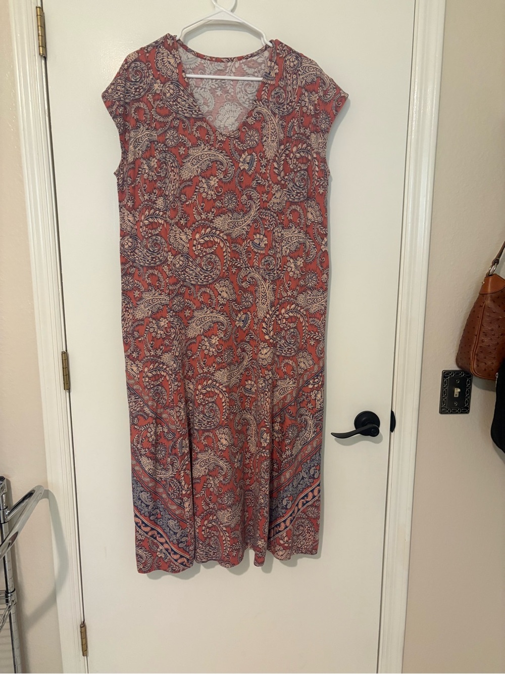 J. Jill Women's Coral Paisley Cap-Sleeve Dress